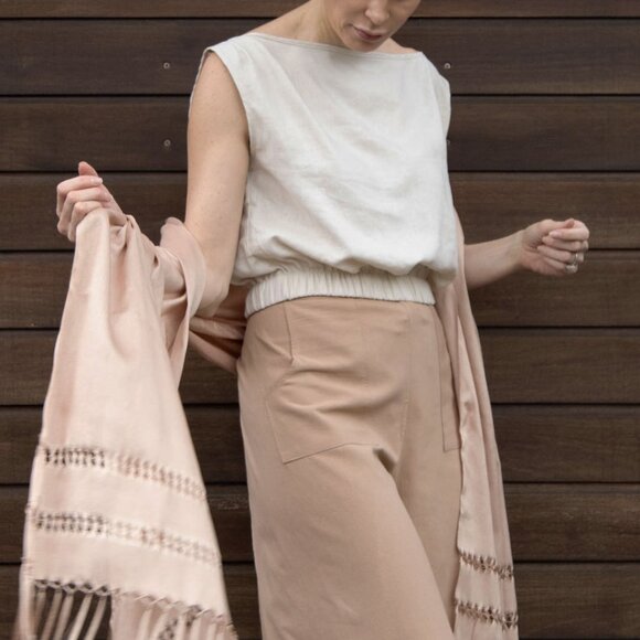 Tan Linen Side Split Trousers - Bohemian Style Pants One Size - Picture 3 of 15